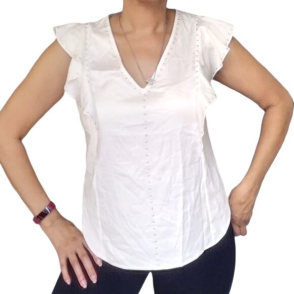 GENERATION LOVE Jordyn Stud silky flutter sleeve top blouse in white Size M NEW - Picture 1 of 8